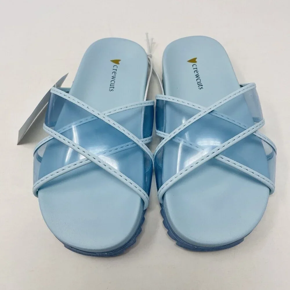 J Crew Crewcuts Little Girl K11 Slip On Pool Clear Jelly Sandals in Blue $45 220